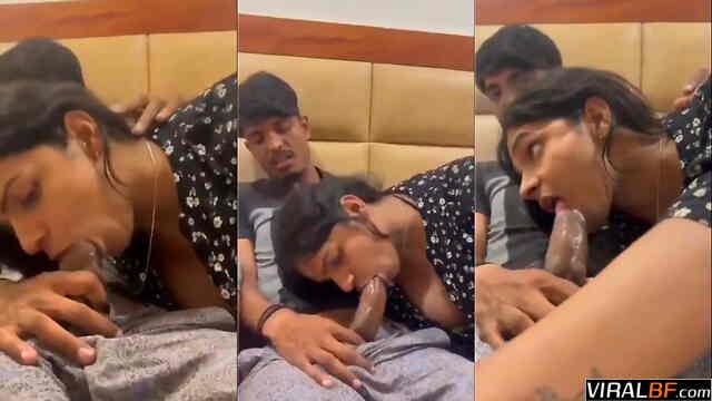 Real Indian Couple Blowjob Tape – Girlfriend Sucks BF in Front of Friend